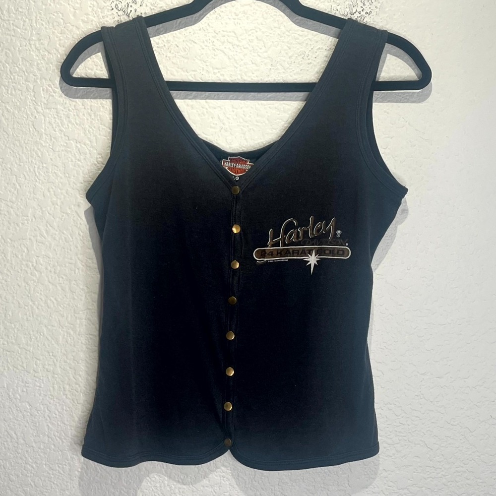 Vintage 1992 Harley Davidson Womens Tank Top Large Button Front Stratman Sturgis